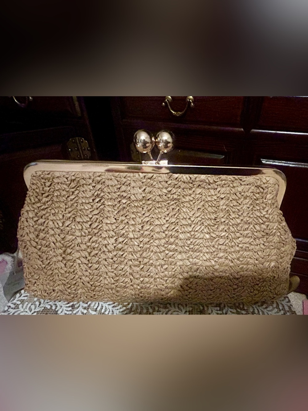 Woven Straw Clutch Bag in Beige